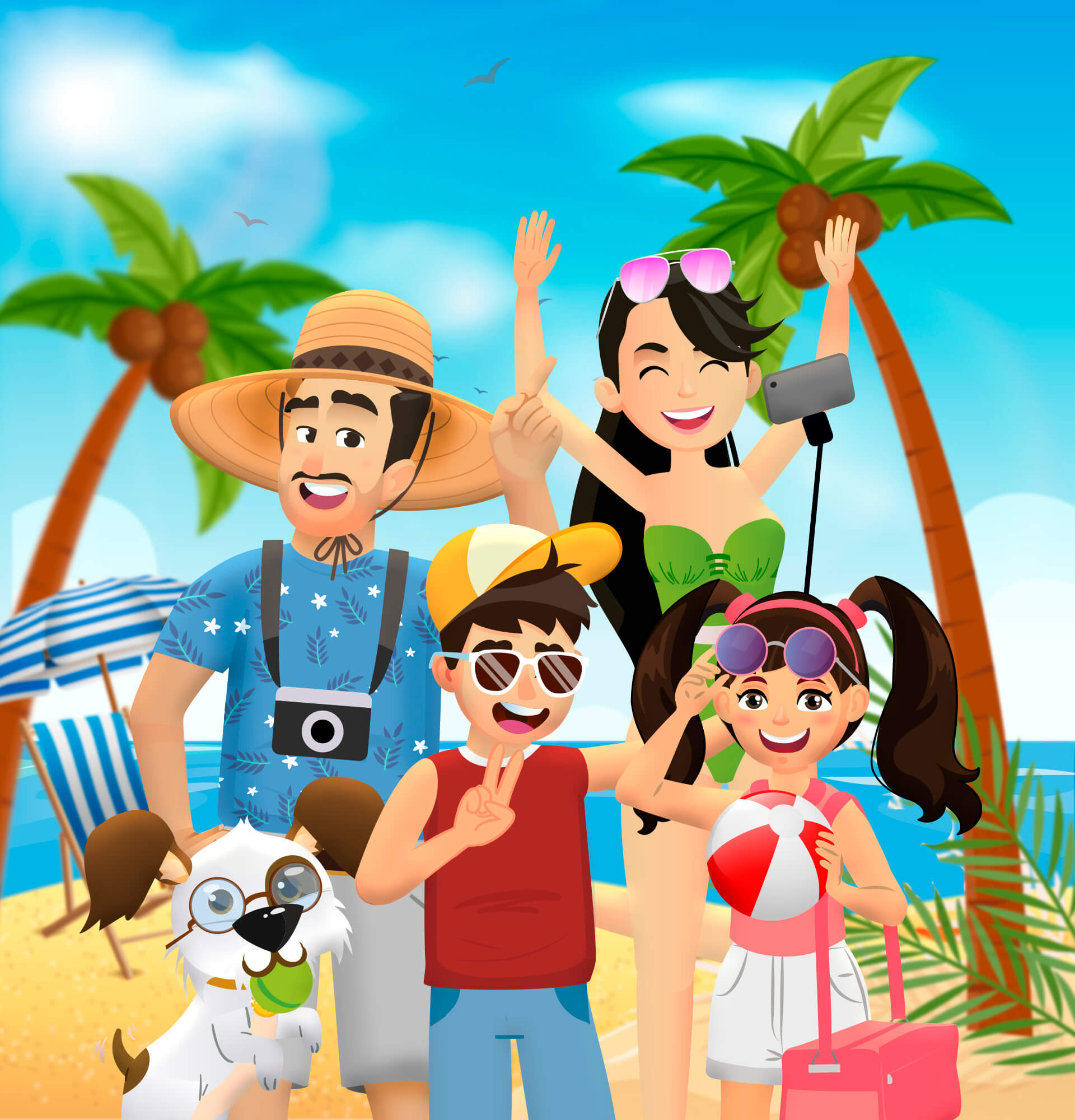 La familia fortuna en la playa