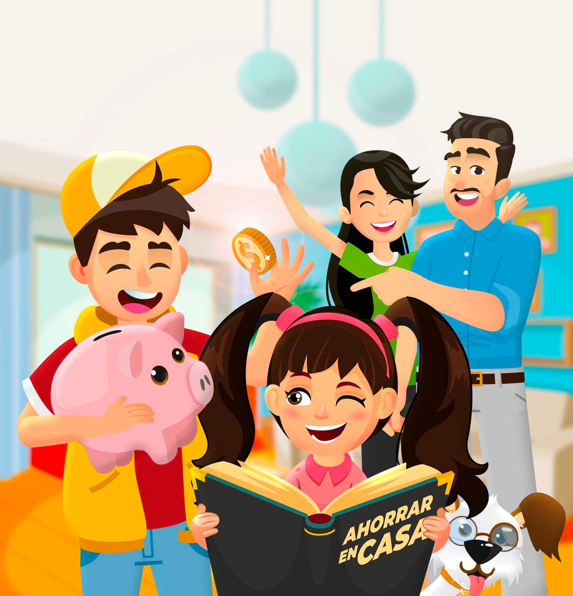 La familia fortuna estudiando ahorro.